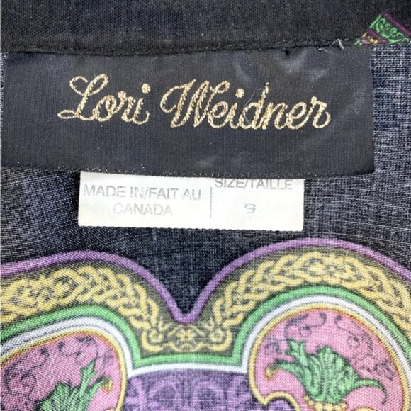 Vintage Lori Weidner Black Green Purple Bold Print Open Front Light Jacket 8 - Picture 3 of 14